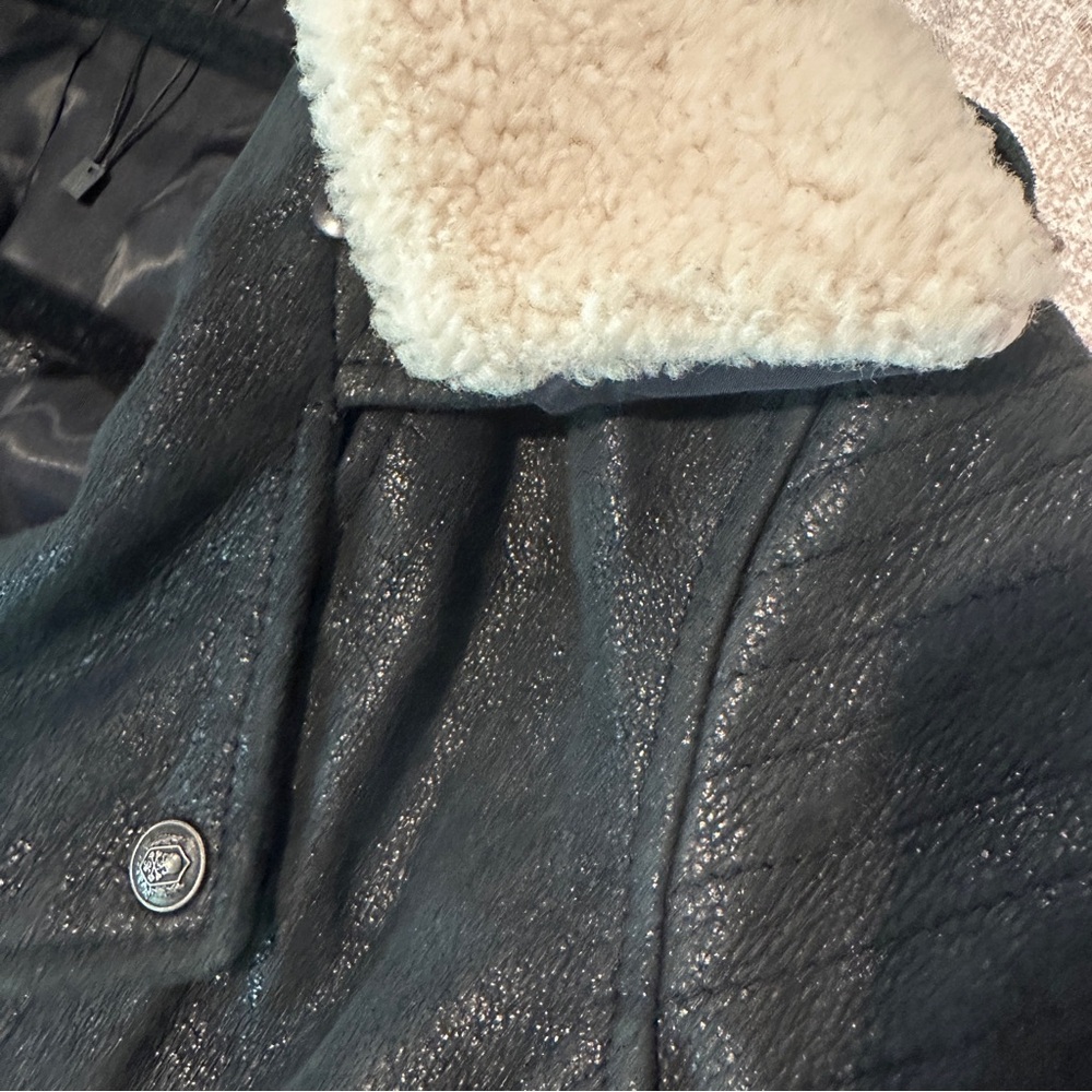 The Kooples Soft Black Leather Biker Jacket. Detachable Fleece Collar. Like New. - Picture 9 of 12